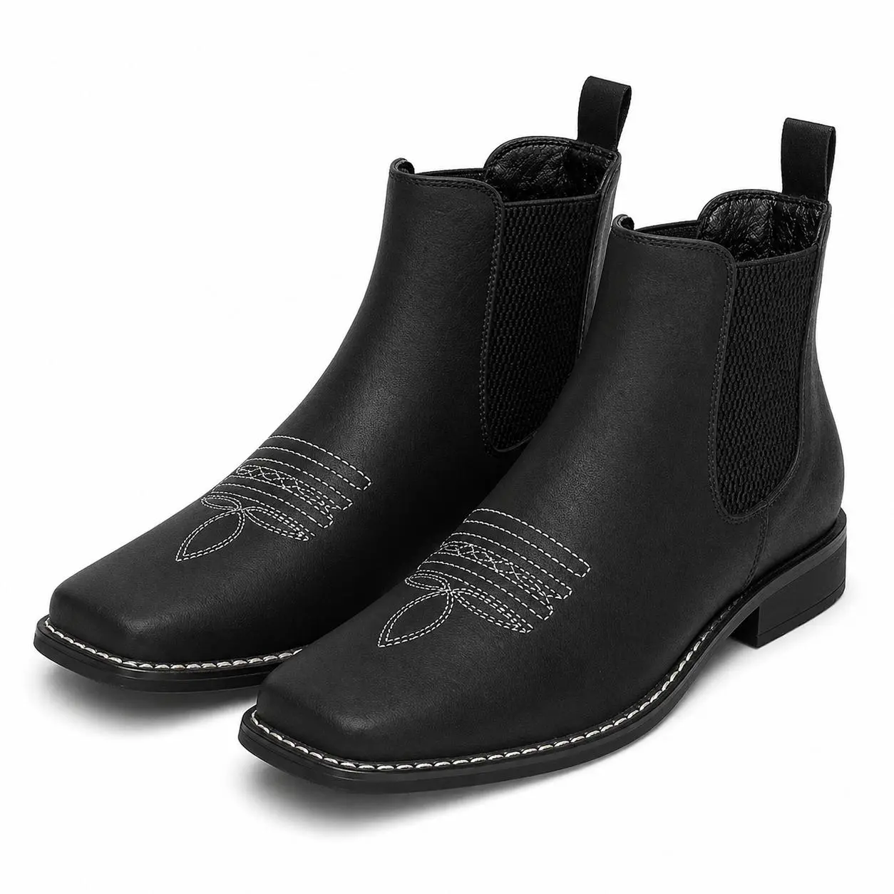 Men's Western-Style Square-Toe Chelsea Boots – Stylish & Minimalist, Waterproof & Non-Slip Ankle Boots with Elastic Cuffs (Work Boots; Order One Size Down)