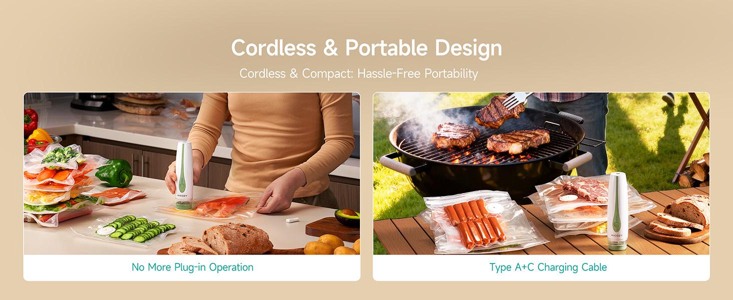 HiCOZY Vacuum Sealer for Food with Visible Water Tank, Powerful Compact Handheld Vacuum Sealer Machine with LED Battery Display, 30 BPA-Free and Reusable Bags, Green