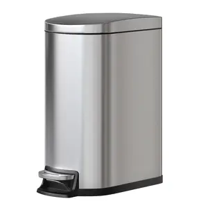 Slim Stainless Steel Kitchen Trash Can, 13 Gallon/50L Step-On Pedal Bin, Soft Close Lid, Fingerprint Resistant, Removable Inner Bucket, Ideal for Kitchen, Bedroom, Bathroom, Office