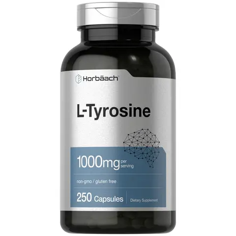 Horbäach L-Tyrosine Supplement | 1000mg | 250 Capsules | Non-GMO and Gluten Free Formula