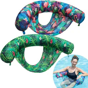 Inflatable Pool Floats Chair, 2 Pack Soft Fabric Water Floating Chair Lounge with Sling Swimming Pool Floaties Lounger, Blow up Pool Noodles for Adults