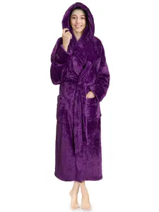 PAVILIA Women Hooded Plush Soft Robe, Fluffy Warm Fleece Sherpa Shaggy Bathrobe