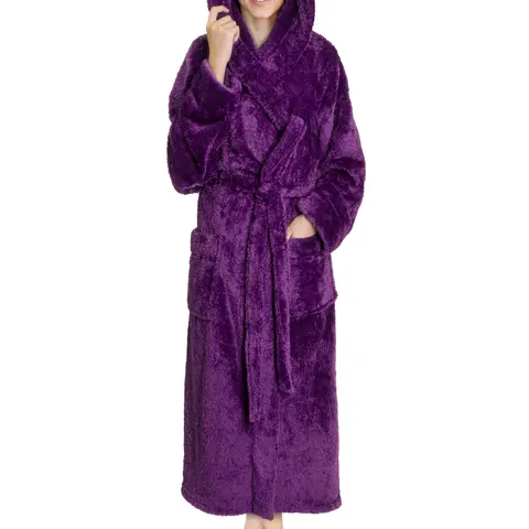 PAVILIA Women Hooded Plush Soft Robe, Fluffy Warm Fleece Sherpa Shaggy Bathrobe
