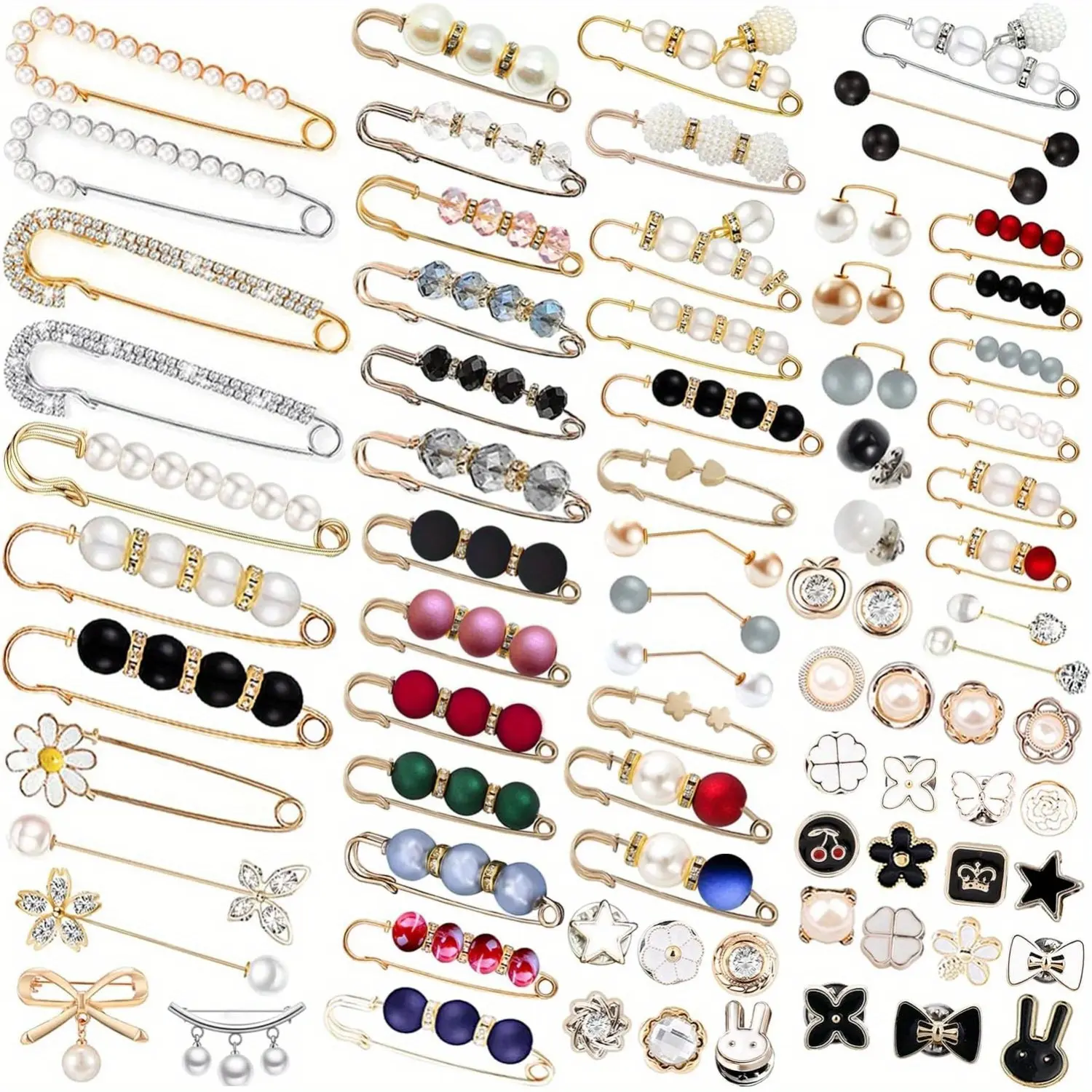 Elegant 70/17-Count Faux Pearl Brooch Pins - No-Sew Fasteners for Sweater Shawl Hat Neckline Collar, Clothing Dress Decoration, Pant Waist Tightener, Car Interior Accessories
