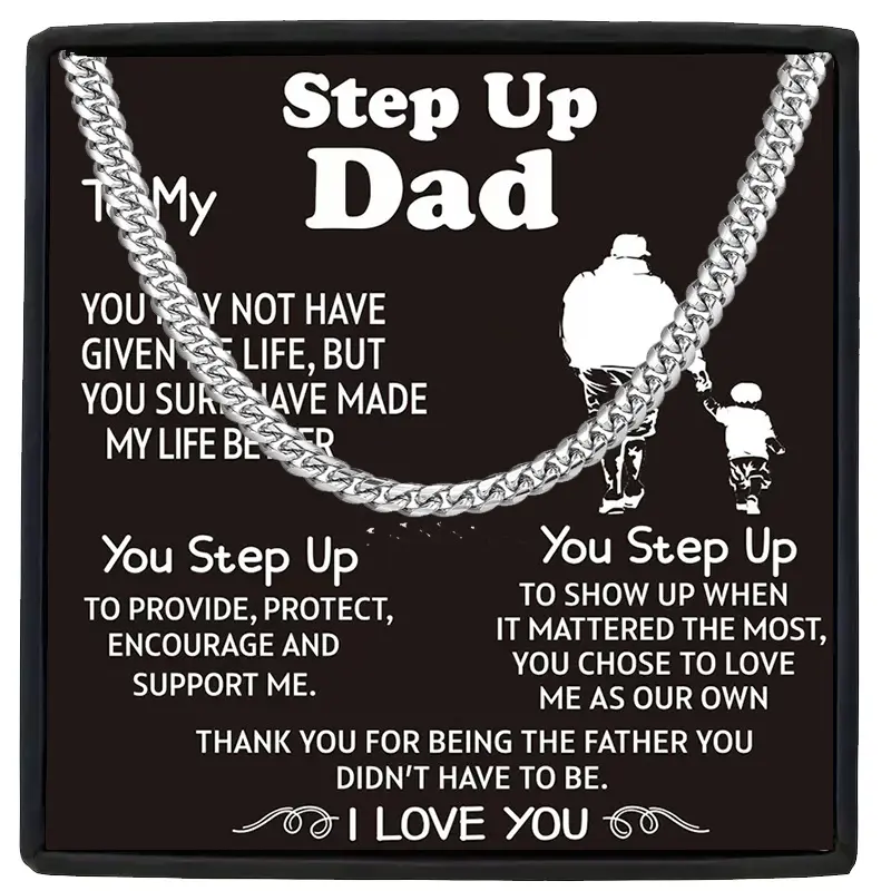 Durable Cuban Link Necklace for Dad - Stepdad Jewelry Gift with Engraved Message Card, Valentine's Day Present in Gift Box, Everyday & Holiday Wear