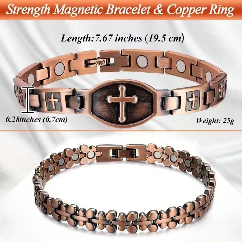 2pcs Women'S Magnetic Copper Bracelets | Butterfly and Cross Styles, Perfect for Couples, Birthdays, Anniversaries, Christmas, Holiday Gifts | Copper Plating