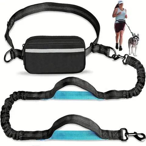 Hands-Free Dog Leash, Puppy Leash with Zipper Pouch, Dual Padded Handles and Durable Bungee for Walking, Jogging and Running Your Dog, No-Tangle Leash