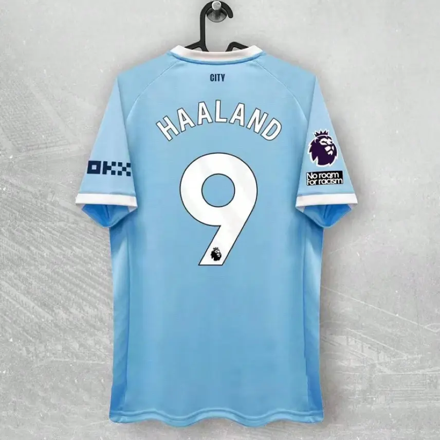Sky Blue No.9 Football Jersey – Manchester Inspired Striker Fan Shirt, Breathable Soccer Top for Match Day & Casual Wear
