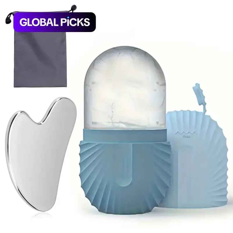 Ice Face Roller & Stainless Steel Gua Sha Tool Set with Storage Bag, 2 Counts Reusable Face Care Tool, Beauty Set for Spring, Skin Care Products, Beauty Massagers #GLOBAL PICKS