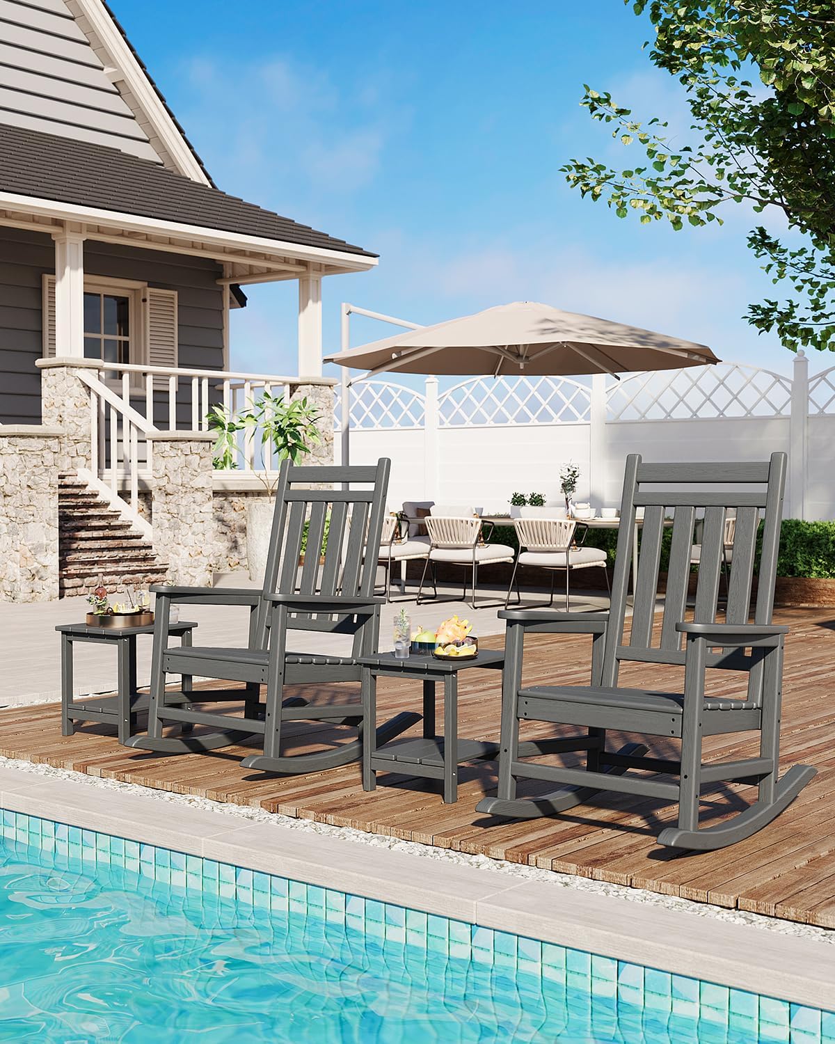 Poly Lumber HDPE Plastic Adirondack Porch Rocking Chair Set, High-Back All-Weather Durable Outdoor Living Patio Backyard Furniture for Adults, Outdoor Living Furniture, Porch Rocking Chairs
