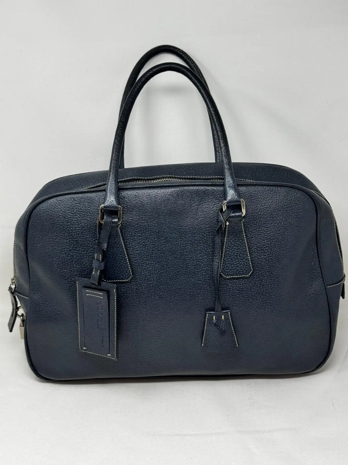Pre-owned PRADA Broccato Fabric Messenger Bags Black Orange Top Handle Chain Satchel Bag OC1 02