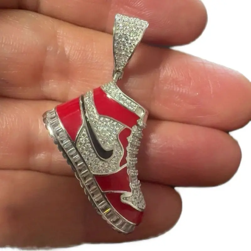 Charm de za Red Sneaker Pendant with Rhinestones and Silver Accents for Men and Women