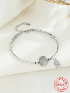 S925 Sterling Silver Moonstone Decor Bracelet, Fashionable Jewelry for Women & Girls, Trendy All-match & Exquisite Jewelry for Birthday Gift