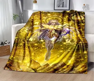 Golden Armor Anime Blanket Fantasy Warrior Throw Blanket Anime Fan Gift Soft Plush Blanket Mythical Hero Blanket Gamer Room Decor Cozy Couch Blanket Birthday Gift for Anime Lovers Color-Fillable Flannel Art lady in blanket wrap