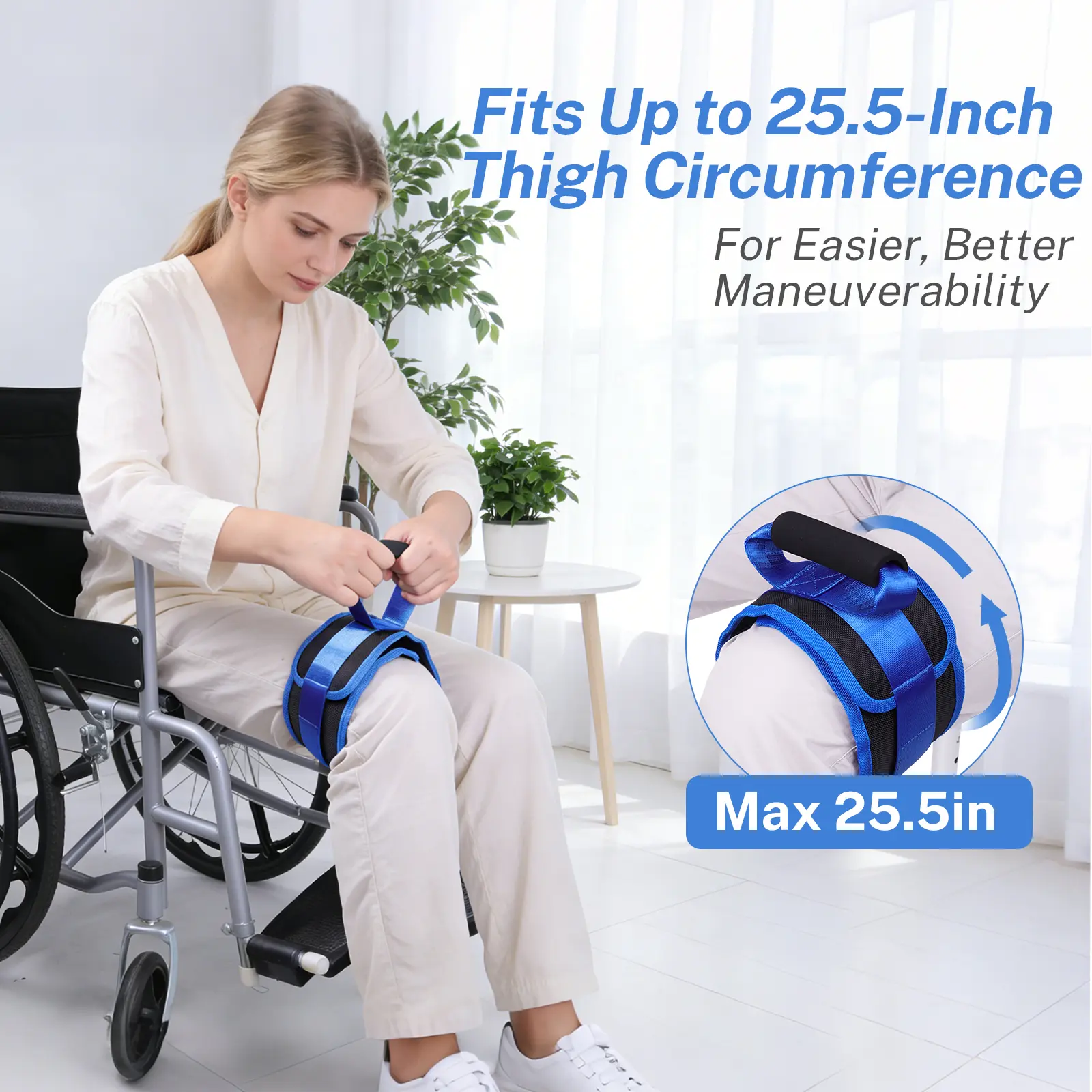 Leg Lifting Assist Strap with Padded Handle, Adjustable Thigh Transfer Belt with Breathable Mesh Design, Tear Resistant Leg Lifter Mobility Aid for Elderly, Wheelchair Users and Daily Home Care
