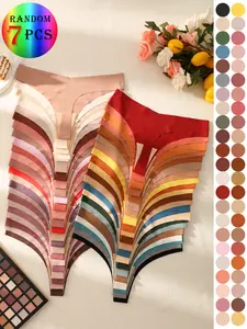 Women's Seamless Thong Panties, Plain Random Color, Invisible Comfortable Breathable Underwear, Slim-Fitting All Seasons, Seamless Design