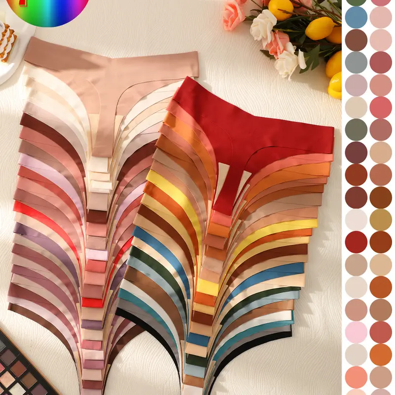 Random Pack of 5/7/10/16 Invisible Thongs, Plain Low Waist Fitted Underwear, Comfortable Breathable Women's Panties, Low Rise Underwear, All Seasons
