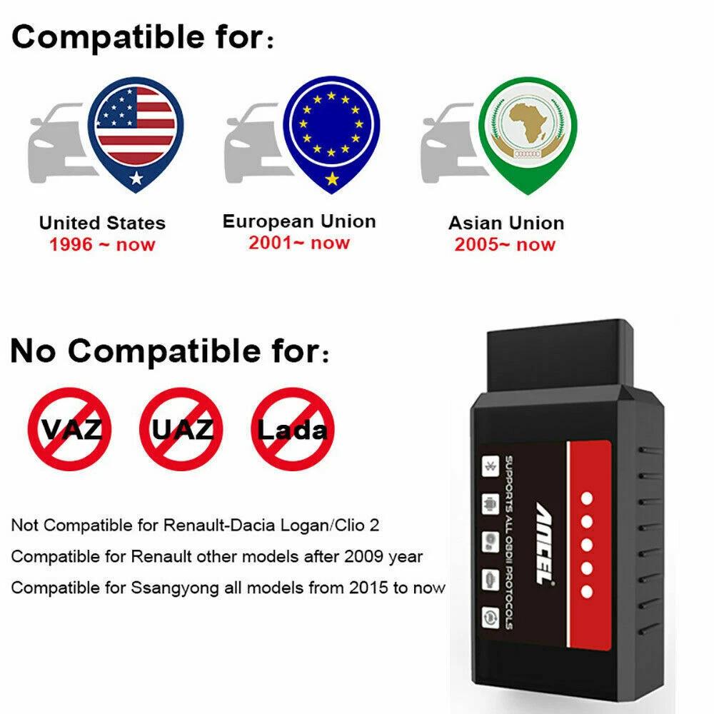 Ancel   Bluetooth ELM327 OBD2 Car Scanner Diagnostic Fault Code Reader Tool for Android