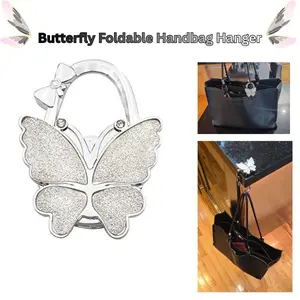 Foldable Purse Hook for Table, Butterfly Handbag Hanger, Portable Bag Holder Stand, Anti-Slip Desk Hook for Handbags, Travel Purse Table Hook Organizer-Gift for Women and Girls