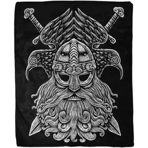 60x80 Inches Flannel Throw Blanket Norse God Odin with Crows and Swords Viking Warrior Engraving Style on The Black Home Decorative Warm Cozy Soft Blanket for Couch Sofa Bed