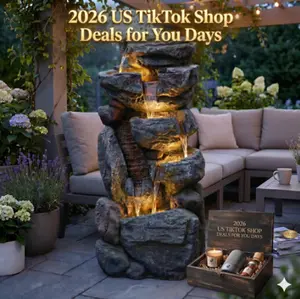 2026 US TikTok Shop Deals for You Days Tankana Summer 31.5" Tall Resin Rock Waterfall Fountain, Outdoor Cascading Stone Water Feature for Backyard, Patio Garden Décor, Home Improvement Pond Fountain