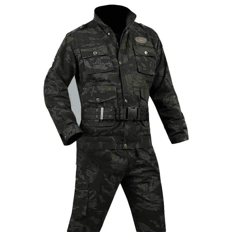 Men's Outdoor Security Uniform Set, Tactical Blackhawk Camouflage Suit in Thick Wear-Resistant Pure Cotton, Multifunctional with Pockets, Pocket Detail Uniforms, Clothing Protection Uniforms