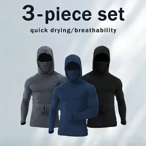 [Qcick Dry Hoodies]3 Men's Quick Drying Breathable Hoodies With Masks Long Sleeved T-shirt Spring And Autumn Compression Sports Top Enhance Your Workout Performance,It's A Gift