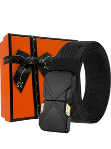 Men's Automatic Buckle Belt, Luxury Knit Belt Gift Box, Alloy Buckle, Business Gift, Casual Wear, Commute, Student, Business Dressing