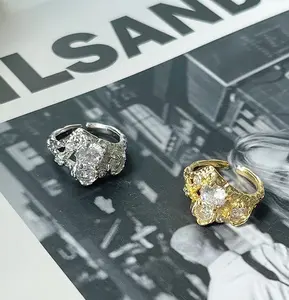 Avant Garde Multi Stone Geometric Chunky Ring | Unisex Punk Streetwear Gold Silver Open Statement Rings