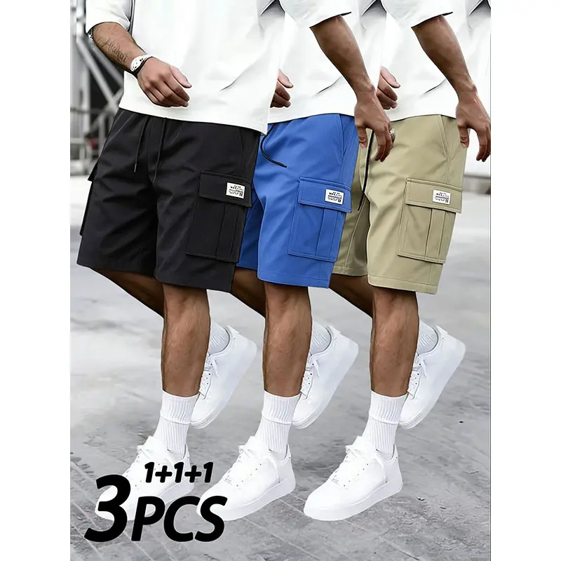 Men’s 3-Pack Cargo Shorts Multi-Pocket Design + Drawstring Waistband, Breathable Casual Summer Pants for Fitness, Everyday, and Outdoor Use Men’s 3-Pack Cargo Shorts Multi-Pocket Design + Drawstring Waistband, Breathable Casual Summer Pants for Fitness, Everyday, and Outdoor Use