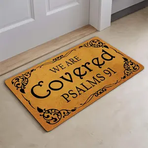 Psalms 91 Bible Verse Welcome Door Mat We Are Covered Christian Faith Faux Diatomaceous Earth Bath Mat Non Slip 1000gsm Rubber Backing Rug for Laundry Wood Floor