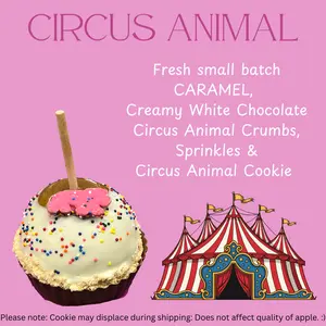 Copperpot Caramel Co Caramel Apple Circus Animal Cookie with Sprinkles & White Chocolate Large Crisp Granny Smith Apple Handcrafted Gourmet Treat