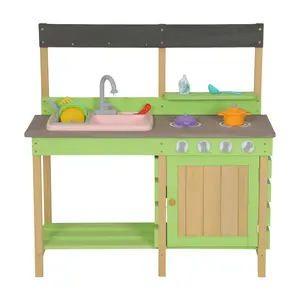 Kids Wooden Mud Kitchen, Outdoor Play Kitchen with Water Play Set & Cooking Toys, Gift for 3-8 Year Olds, Mud Kitchens