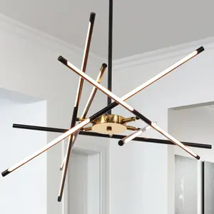 29.5 Inch Modern Industrial 6-Light Black Chandelier LED Dining Room Lighting with DIY Shape Adjustable Height for Kitchen Island Living Room Bedroom