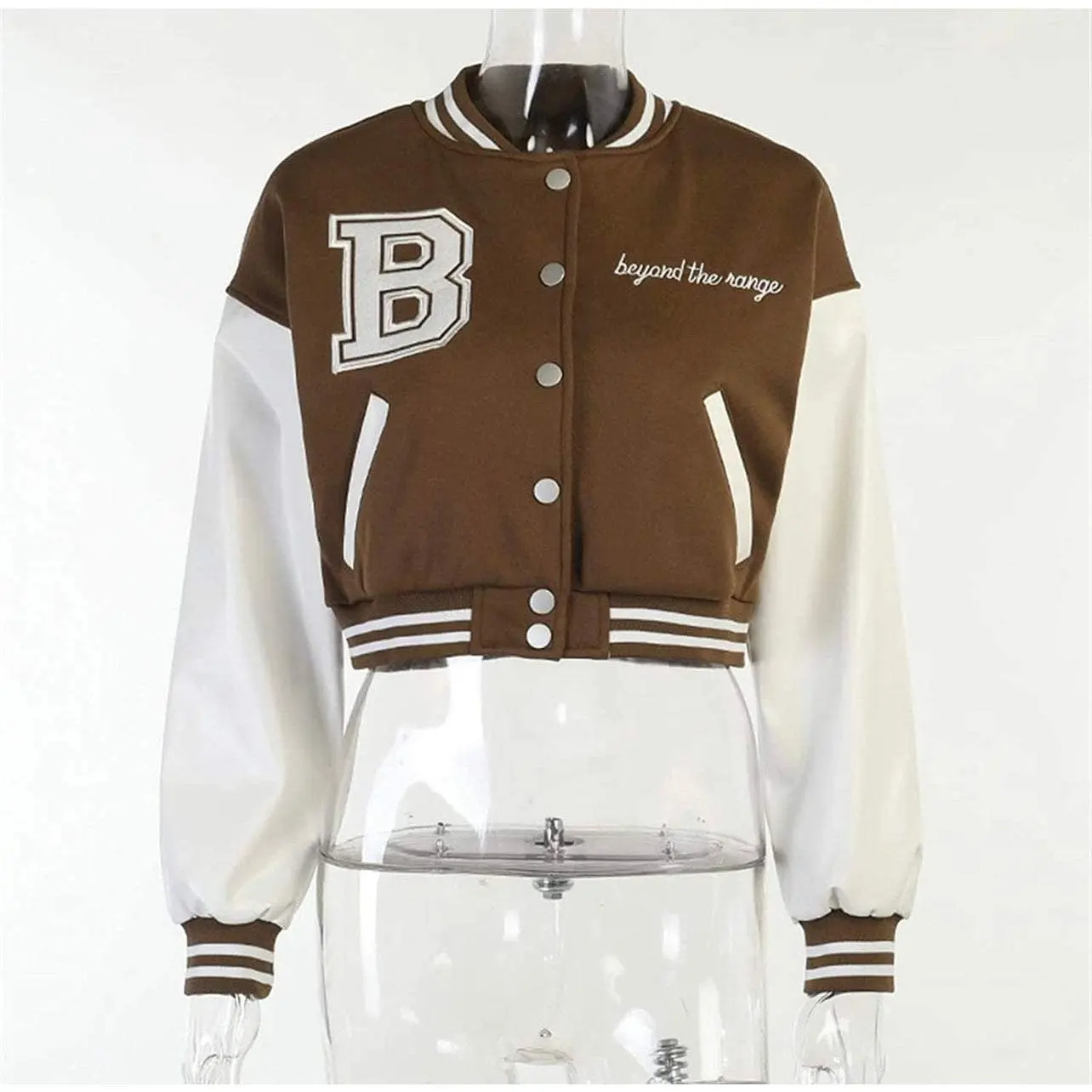Brown Cropped Varsity Jacket