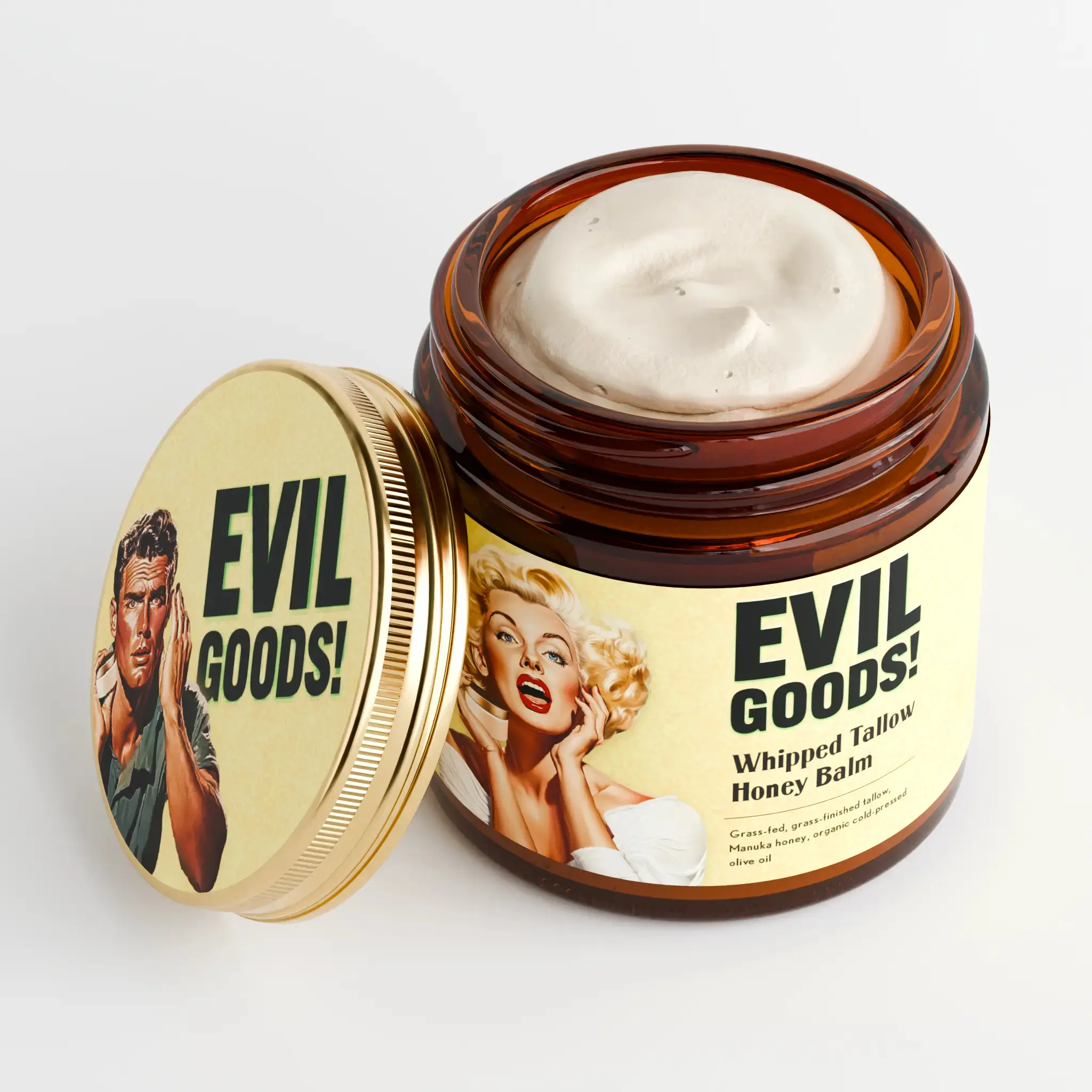 EVIL GOODSButter Honey Cream Facial Moisturizer -Whipped Beef Tallow & Manuka Honey Organic Nourishing Face Cream - 100% Natural, Restore, Daily, Versatile, Smooth Sensitive Skin Care