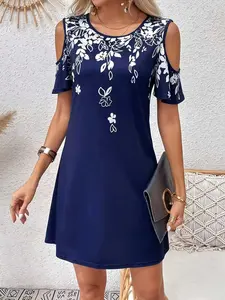 Elegant Off-Shoulder Print Dress, Casual Chic Style, Perfect for Outdoor Play, Women's Fashionable Party Wear, Womenswear