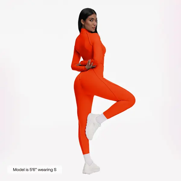 BetterMe Women's Solar Orange Basic Closed-Back Catsuit - Polyester Spandex Polyester Blend, Contoured Shape Fit, All Seasons, Cold Machine Wash for Gym & Everyday Womenswear, Workout Sets Women, True To Size