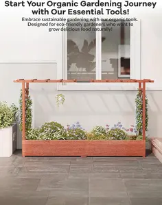 GAOMON 79"x17"x45" OutdoorVibe Raised Wooden Planter Box with Trellis, Elevated Garden Bed with Side Supports, Canopy, and Drainage Holes – Perfect for Climbing Plants,Vines,and Blossoms