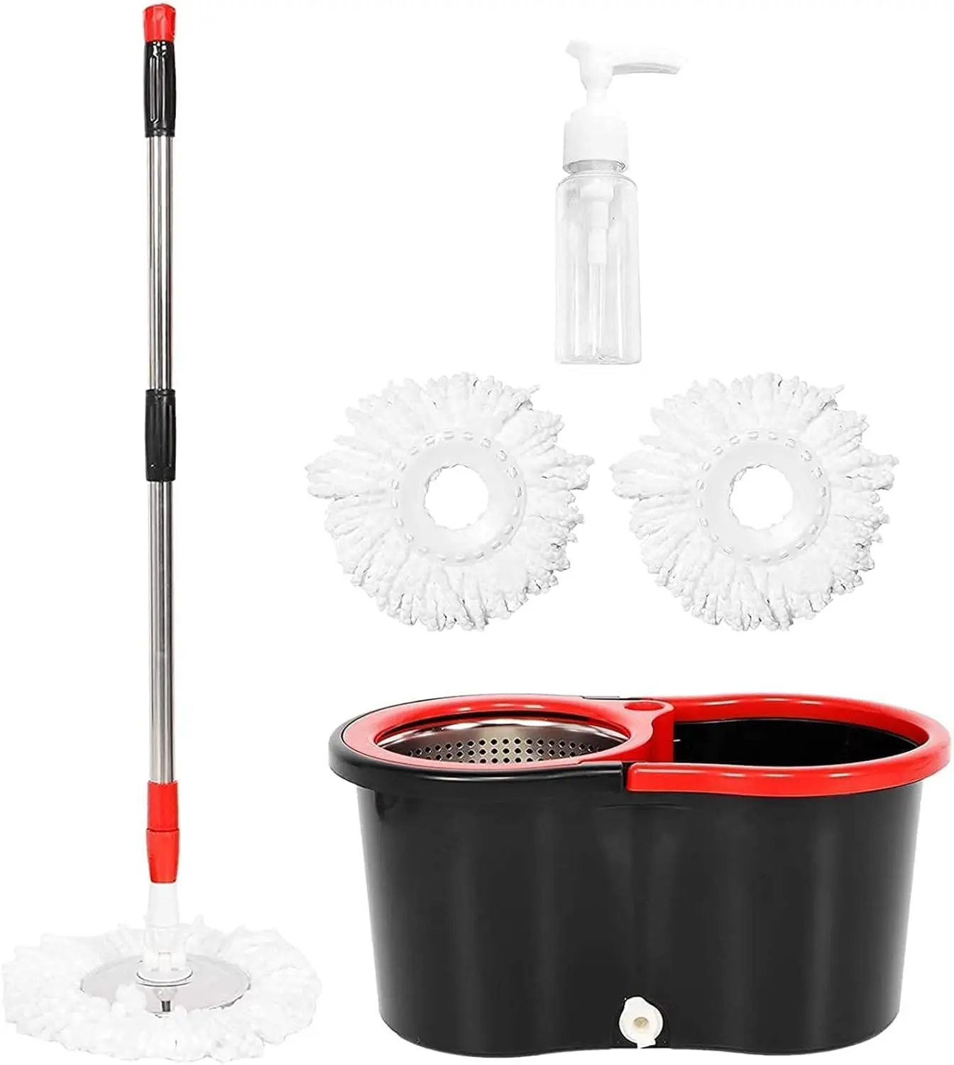 Spin Mop and Bucket with Wringer Set, 360° Spinning Mop Bucket System with 3 Microfiber Mop Replacement Heads and 51" Stainless Steel Adjustable Handle for Floor Cleaning (15QT)