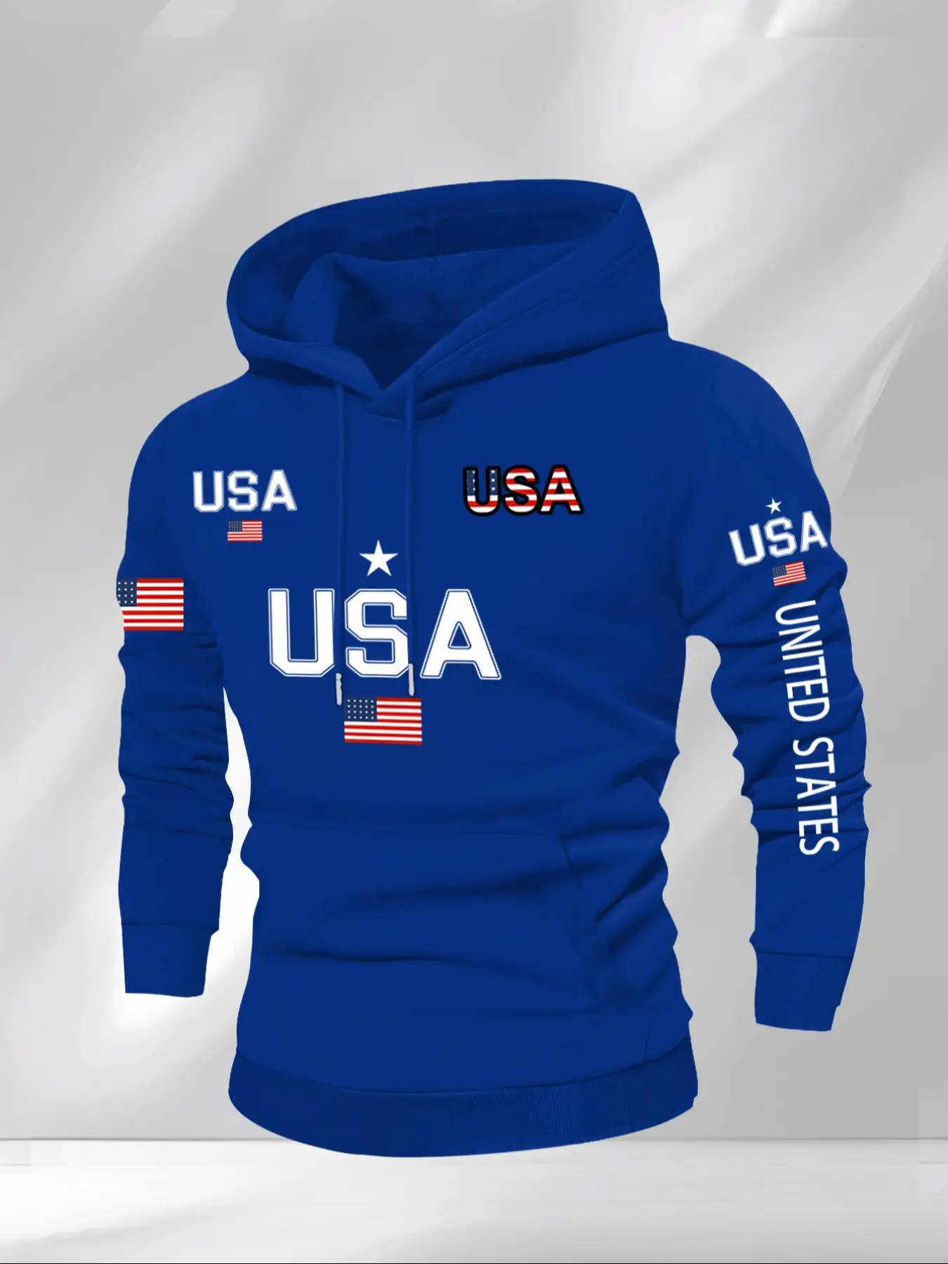Men's Thick Casual Streetwear Pullover Sweatshirt Hoodie, Trendy Style, American Element Print, Regular Fit, Drawstring Pocket, Long Sleeve, Fall & Winter Streetwear, Casual Hooded Sweatshirt