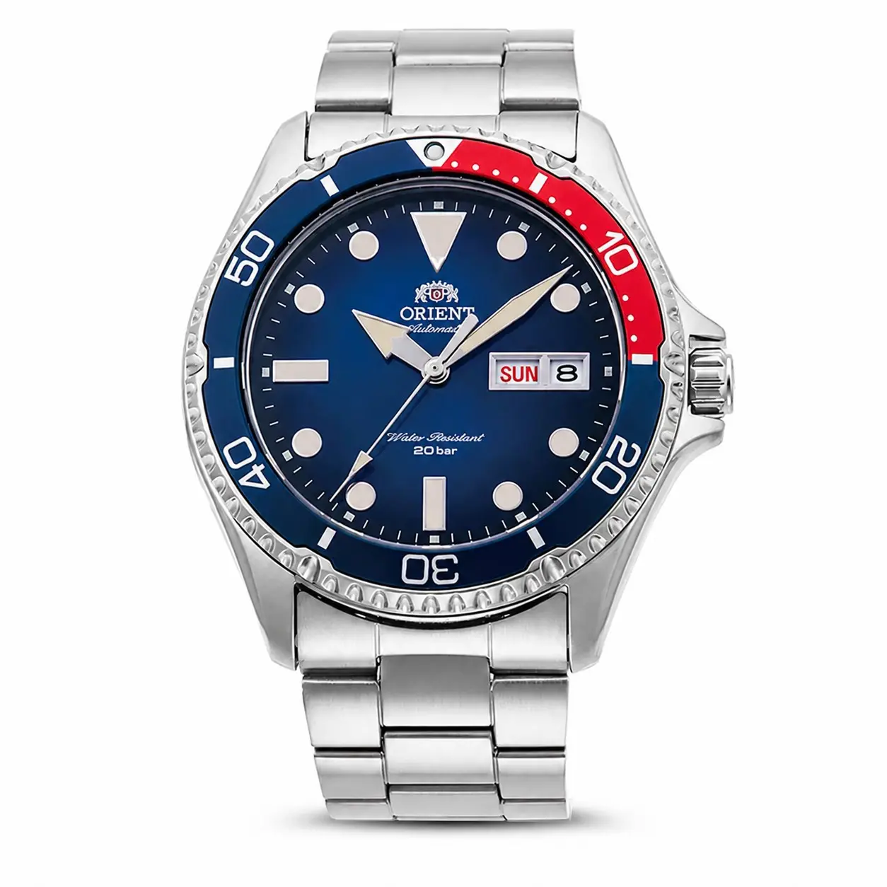 Orient  III Men Automatic Dive Watch,200M 20Bar Waterproof,Luminous Markers,Day Date,Stainless Steel Bracelet,Rotating Dive Bezel,Mechanical Sport Wristwatch,Blue Green Red Black Dial Option,Entry Level Diver Watch for Men