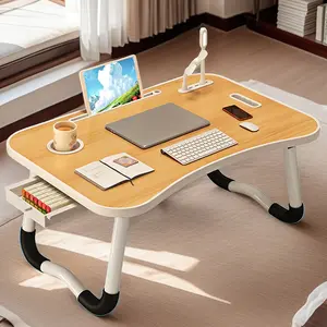 [Christmas Gift] Multifunctional Ottoman Table & Portable Folding Desk with Cup Holder, Drawer, USB, Fan & Light - for Eating, Reading, Writing on Bed, Sofa & Floor