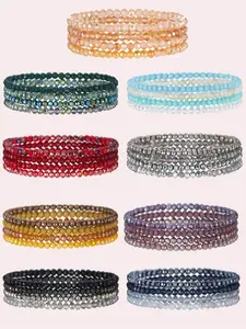 4pcs Beaded Boho Stretch Bracelet Colorful Stackable Crystal Beads Bracelets Costume Jewelry Mother's Day Gifts For Women
