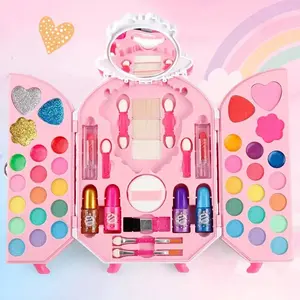 Children's Makeup Set with Makeup Dresser - Genuine, Washable Makeup Set, Pink Shades - Suitable for children's birthday gifts, Christmas gifts from 3 years old.