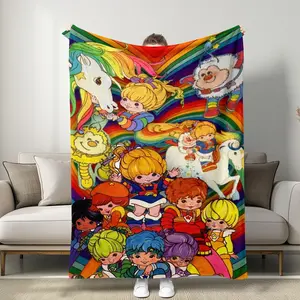 Rainbow Brite & Friends Retro 80s Themed Blanket, Vibrant Nostalgic Cartoon Style, Features Rainbow Brite, Starlite & Sprites, Soft Plush#RainbowBrite #80sNostalgia