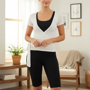 Women's Wrap V Neck Tops Basic Short Sleeve Solid Color Tie Side T-Shirts Workout Blouses