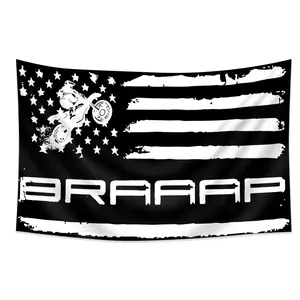 Braaap Motocross Dirt Bike American Flag, Available in Sizes 2X3Ft (60X90Cm) And 3X5Ft (90X150Cm), Featuring 2 Grommets, Single-Sided Print, Suitable for Home, Garden, Room, Parties, Events, And Decorations