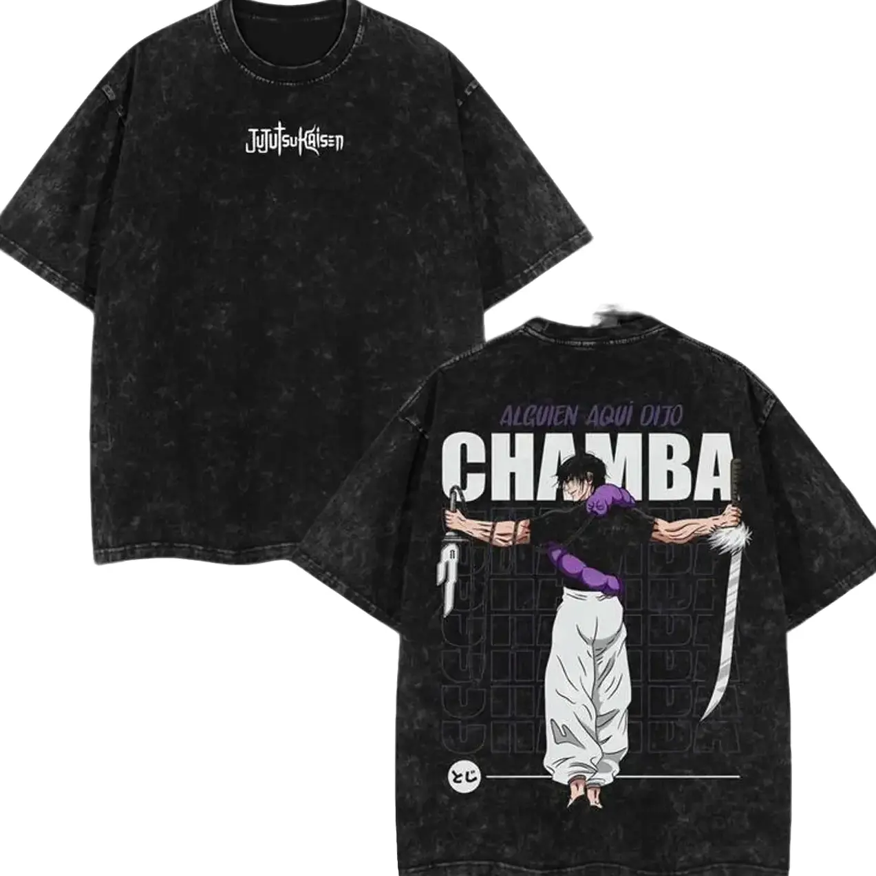 Toji Anime Acid Washed Cotton T-Shirt Premium Fit Must Have for Anime Fans 100% Premium Cotton 230gsm Comfortable Soft Feel and Durability Classic Look with Modern Twist Sizes S-5XL Menswear Seamless Alguien Aqui Ojo Chamba Design O