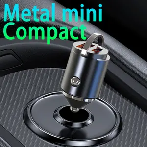 Car Metal Mini Compact 2-in-1 PD Fast Charging USB Car Charger Mini Hidden Design Universal Fit for All Car Models Compact Portable Compatible with Smartphones